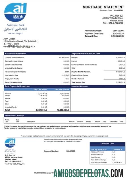 realista Israel Árabe Israel Bank Declaração de hipoteca Word e modelo PDF